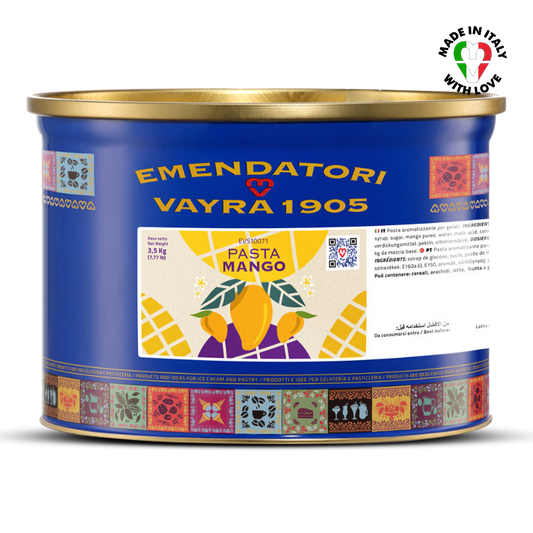 Pasta Mango can with Emendatori Vayra 1905 branding on a white background