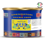 Blueberry Ripple for Gelato & Ice Cream from Emendatori Vayra 1905 tin can with blue label and gold rim on a white background