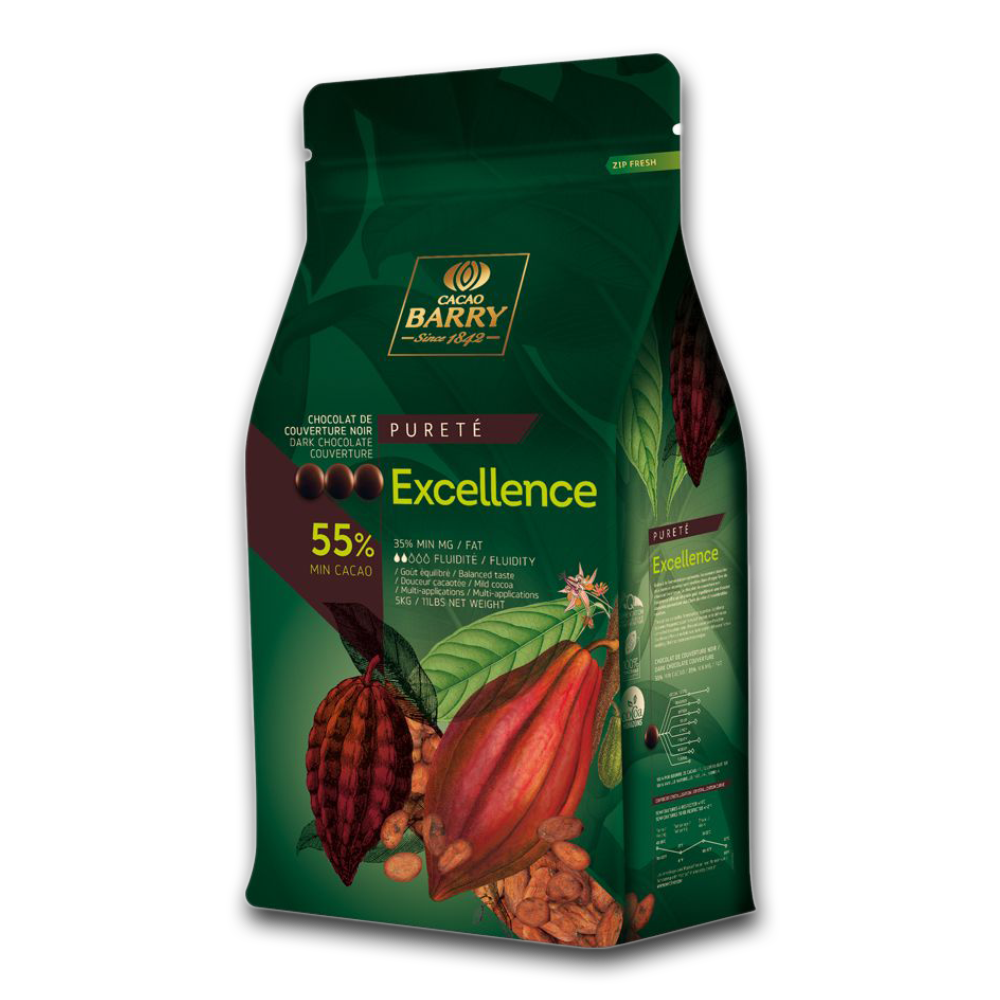 Excellence Purity dark chocolate couverture 55%, Cacao Barry France, 5 Kg Coins, pistoles