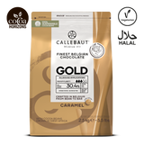 Callebaut Gold chocolate packaging with branding and certification logos on a white background