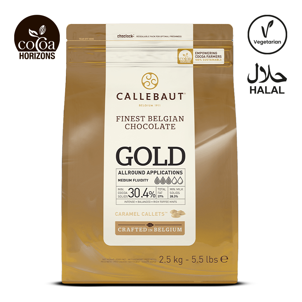 Callebaut Gold chocolate packaging with brand logos on a white background