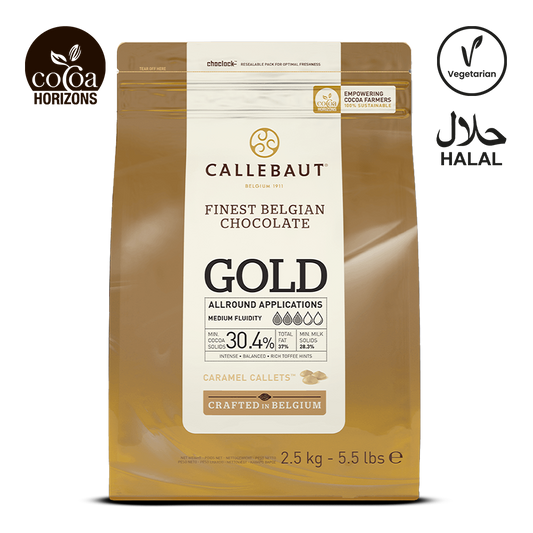 Callebaut Gold chocolate packaging with brand logos on a white background