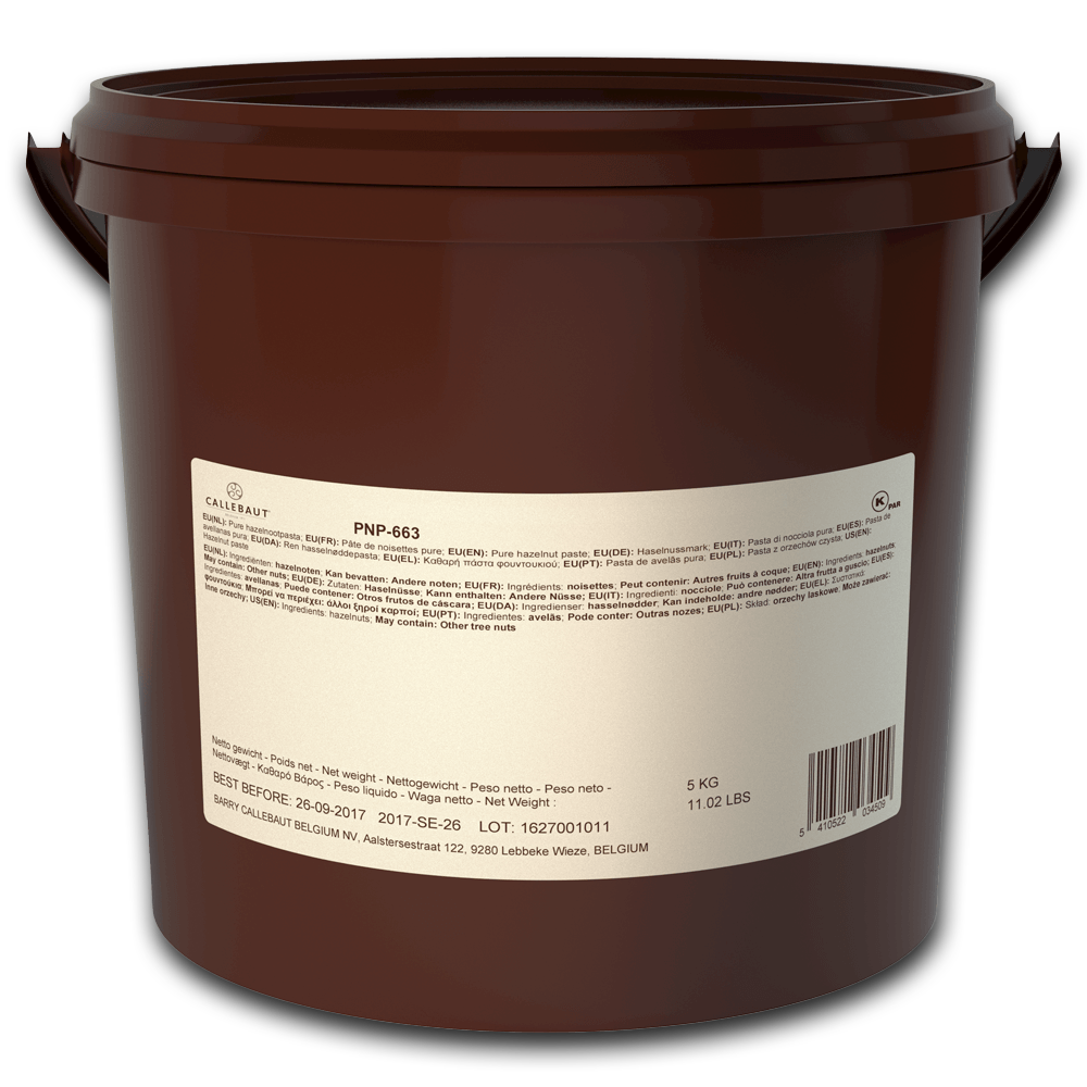 PNP Pure 100% natural hazelnut paste, nut based filling, Callebaut Belgium, 5 kg bucket