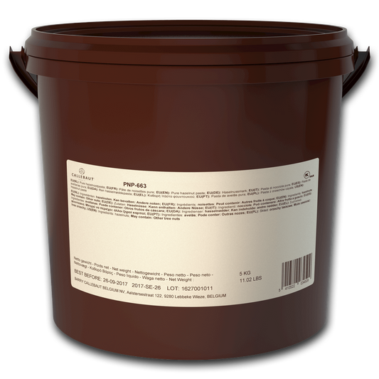 PNP Pure 100% natural hazelnut paste, nut based filling, Callebaut Belgium, 5 kg bucket