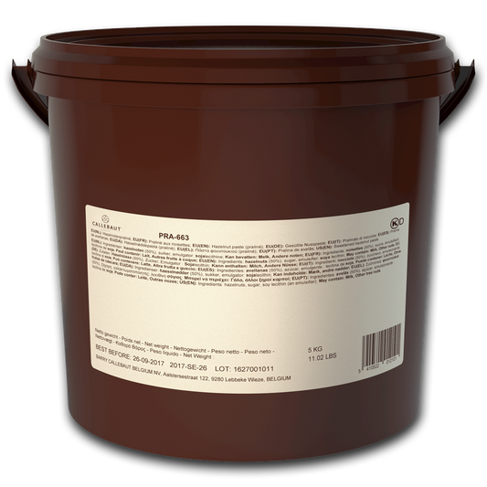 PRA CLASS  hazelnut praline paste, nut based filling, Callebaut Belgium, 5 kg bucket 