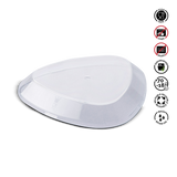 White plastic lid with safety and care instructions on a white background