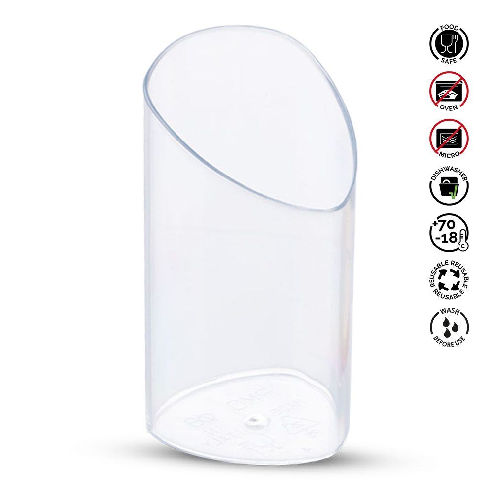 Clear plastic container with safety and care instructions on a white background