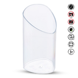 Clear plastic container with safety and care instructions on a white background