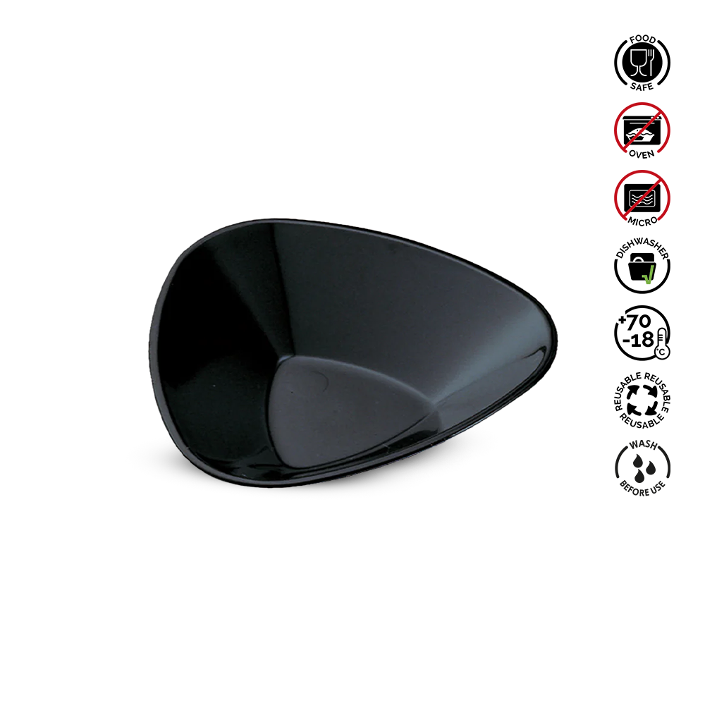 Black plastic component with safety and care instructions on a white background