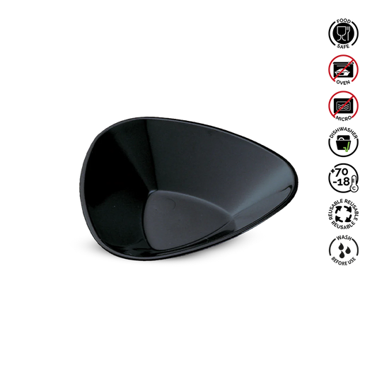 Black plastic component with safety and care instructions on a white background