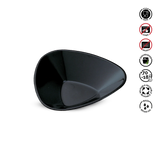 Black plastic component with safety and care instructions on a white background