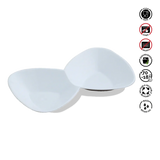 Two white bowls with safety and care instructions on a white background