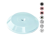 Clear plastic lid with food safety symbols on a white background