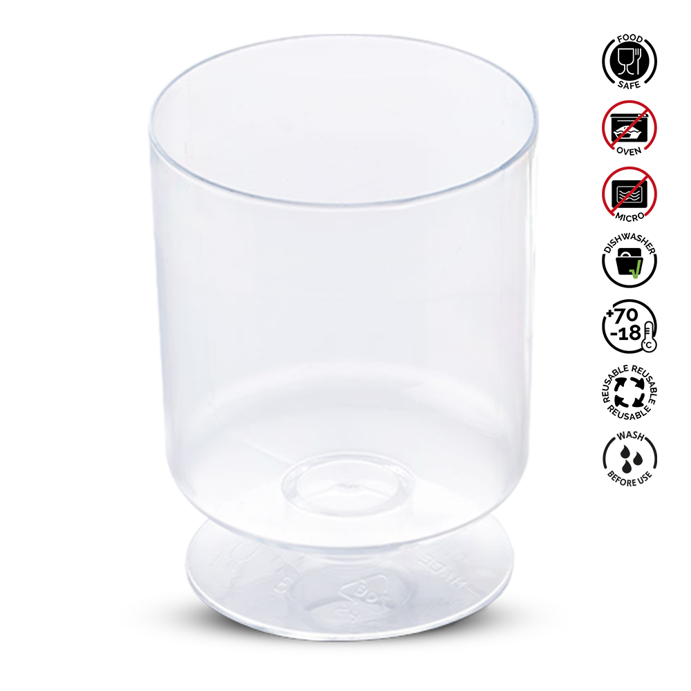 Clear plastic cup with safety symbols on a white background