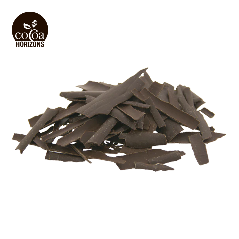 Cocoa pieces with 'Cocoa Horizons' logo on a white background
