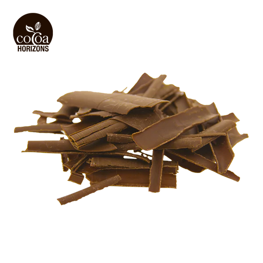 Cocoa Horizons chocolate shavings on a white background