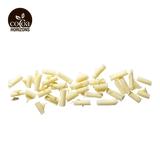 White chocolate buttons on a white background with 'Cocoa Horizons' logo.