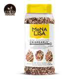 Jar of Mona Lisa Mini Chocolate Crispearls with yellow lid on a white background