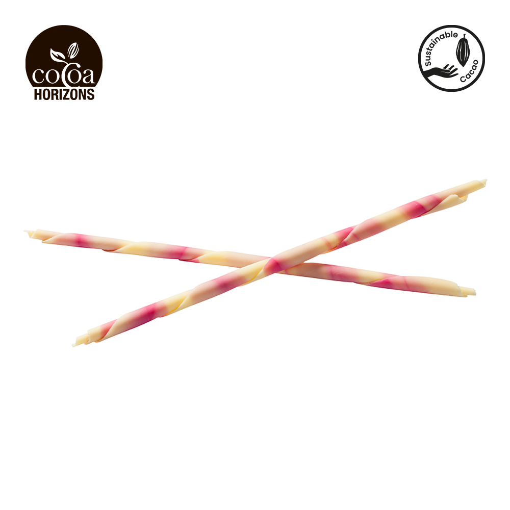 Two twisted candy sticks on a white background with 'Cocoa Horizons' branding.