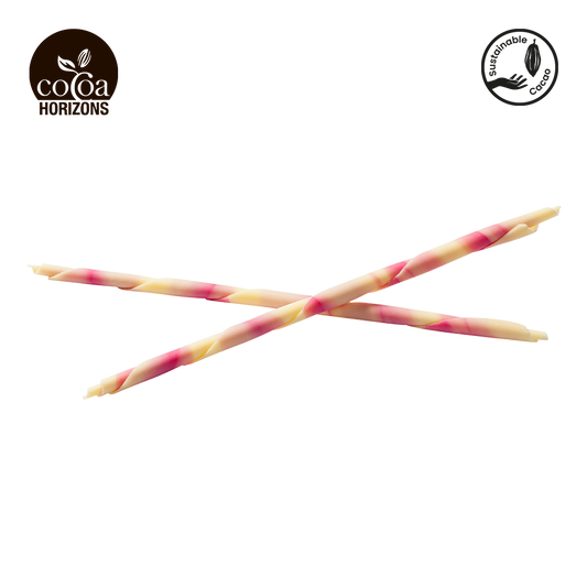 Two twisted candy sticks on a white background with 'Cocoa Horizons' branding.