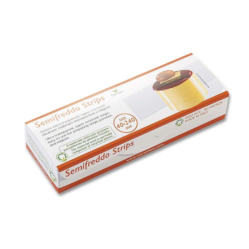 Box of Semifreddo Strips on a white background