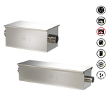 Two stainless steel components with safety and care instructions on a white background