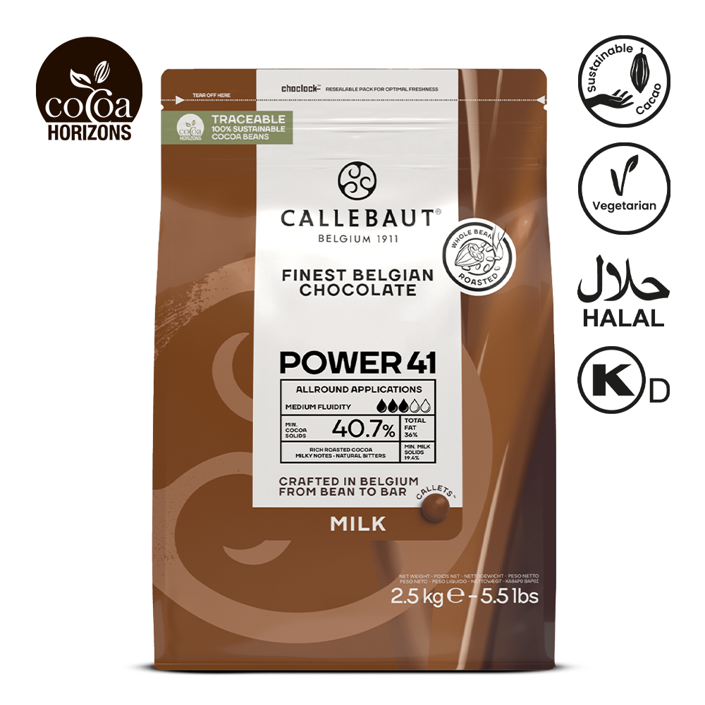 Callebaut chocolate packaging with various certification logos on a white background