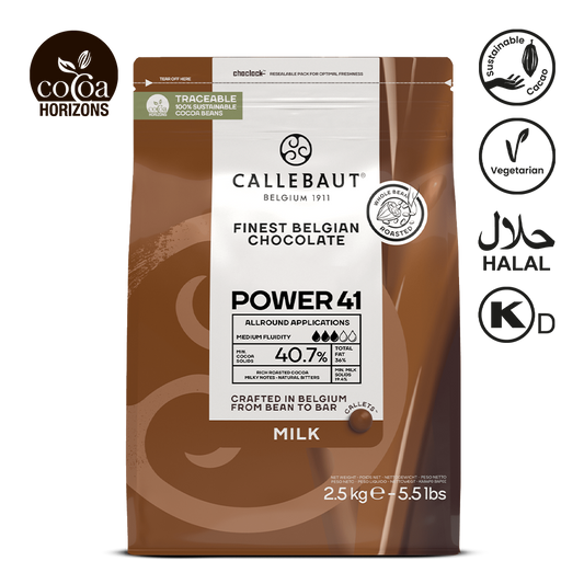 Callebaut chocolate packaging with various certification logos on a white background
