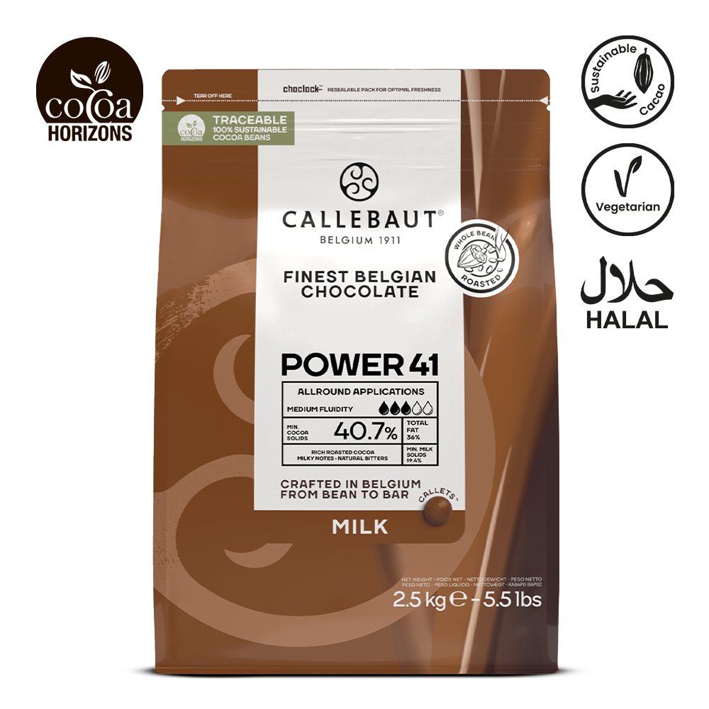 Callebaut chocolate packaging with branding and product details on a white background