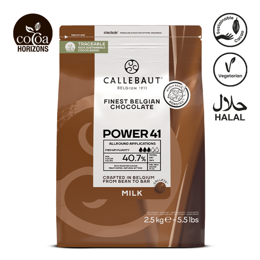 Callebaut chocolate packaging with branding and product details on a white background