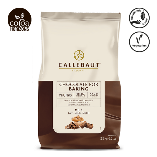 Callebaut chocolate for baking package with branding and product details on a white background