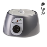 Gray and white appliance with a control knob on a white background