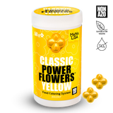 Yellow container of 'Classic Power Flowers Yellow' food coloring system by Mona Lisa on a white background.