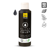 Bottle of Mona Lisa Studio black hair color with branding and certification logos on a white background