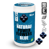 Container of Natural Power Flowers Blue food coloring system with blue packaging and white text.