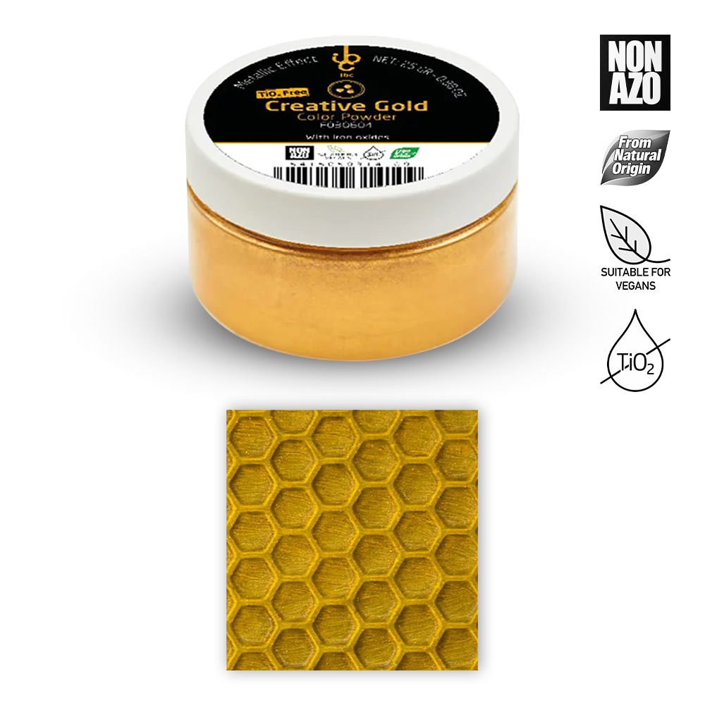 Gold-colored container with a honeycomb pattern on a white background