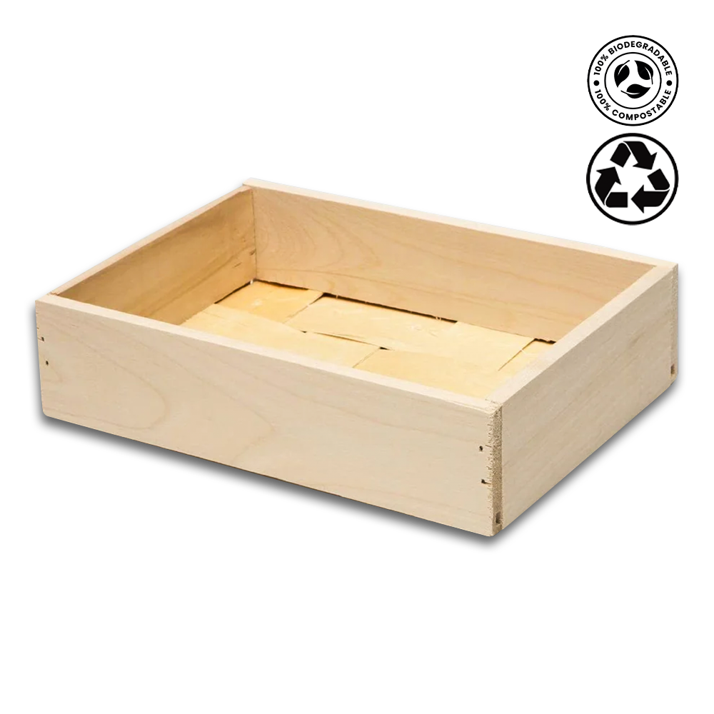 Wooden box with compartments on a white background