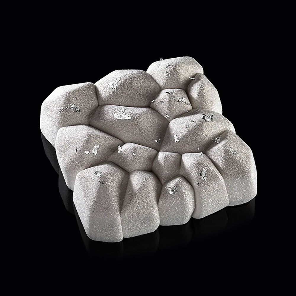 Textured stone-like object on a black background