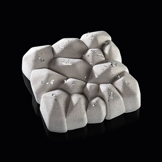 Textured stone-like object on a black background