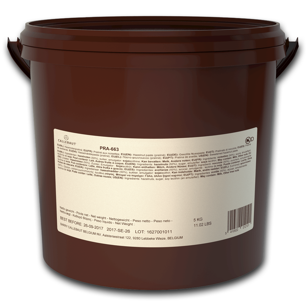 PRA CLASS  hazelnut praline paste, nut based filling, Callebaut Belgium, 5 kg bucket 