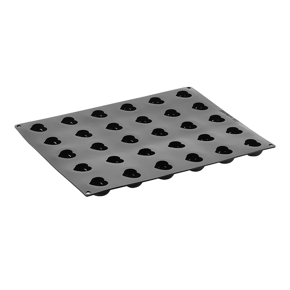 Black silicone mold tray on a white background