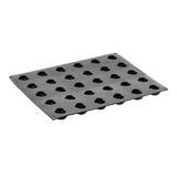 Black silicone mold tray on a white background