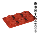 Red silicone mold with pumpkin shapes on a white background