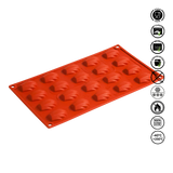 Red silicone mold with heart shapes on a white background