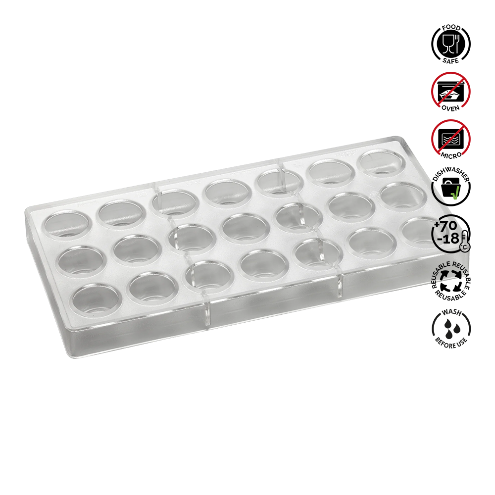 Mold tray with multiple compartments on a white background.Pavoni Polycarbonate mould ANTONIO BACHOUR Praline PC45