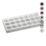 Mold tray with multiple compartments on a white background.Pavoni Polycarbonate mould ANTONIO BACHOUR Praline PC45