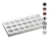 Clear silicone mold with multiple compartments on a white background.Pavoni Polycarbonate mould ARTISANAL Praline PC101