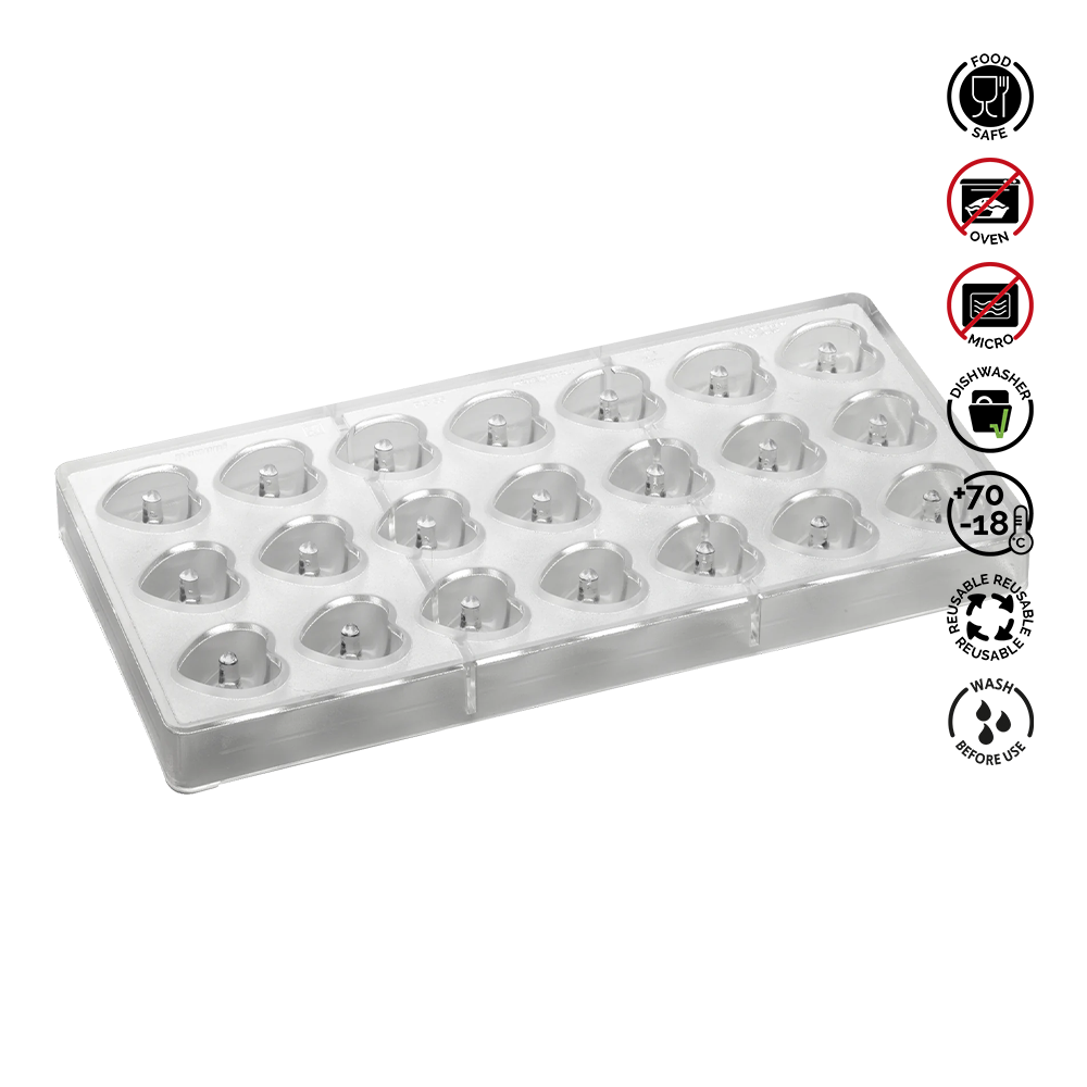 Mold tray with multiple compartments on a white background.Pavoni Polycarbonate mould ICONIC Praline PC55
