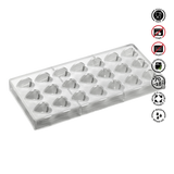 Heart-shaped mold tray with safety symbols on a white background