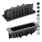 Gray silicone ice cube tray with lid on a white background